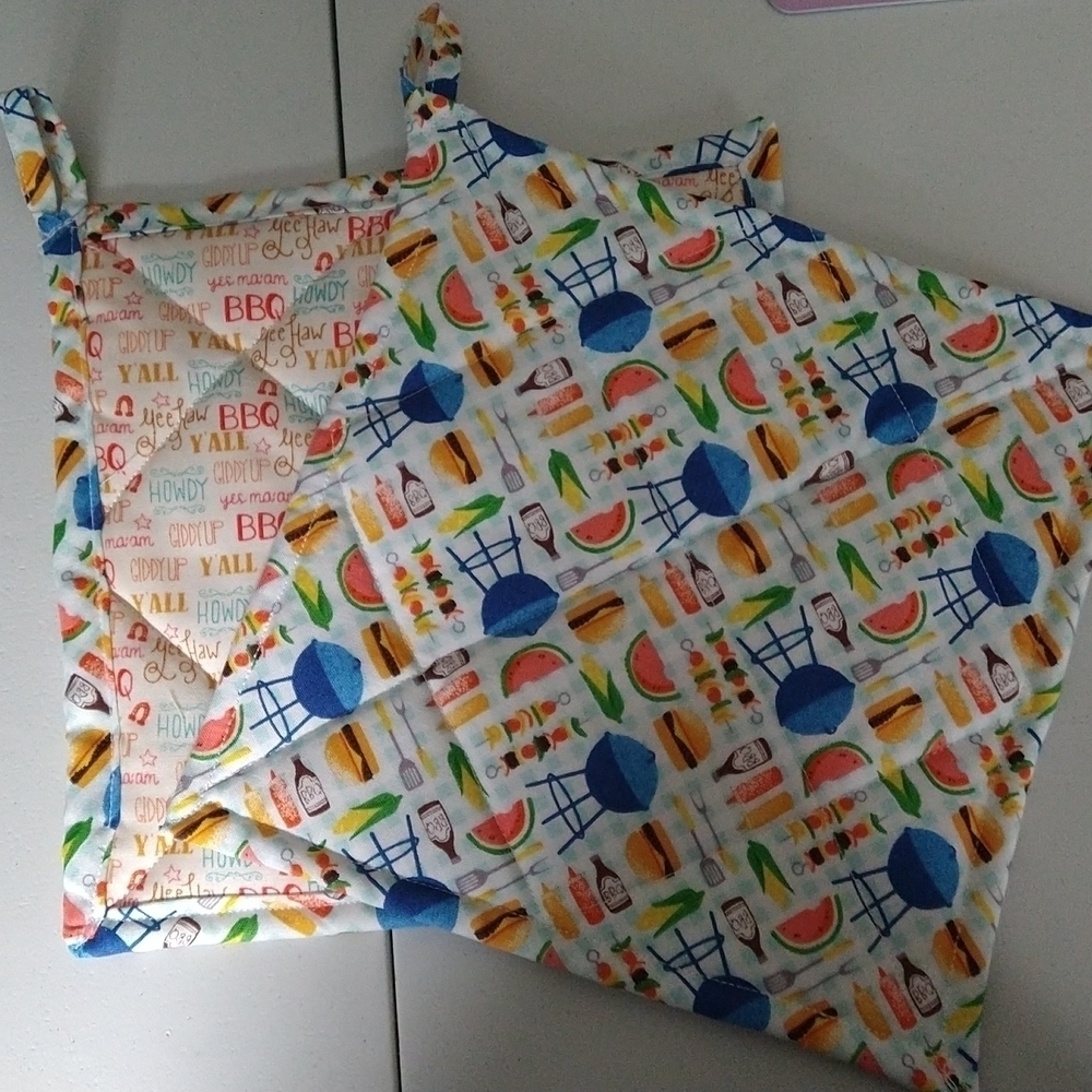 BBQ homemade pot holders. New 8X8 quilted holders.
